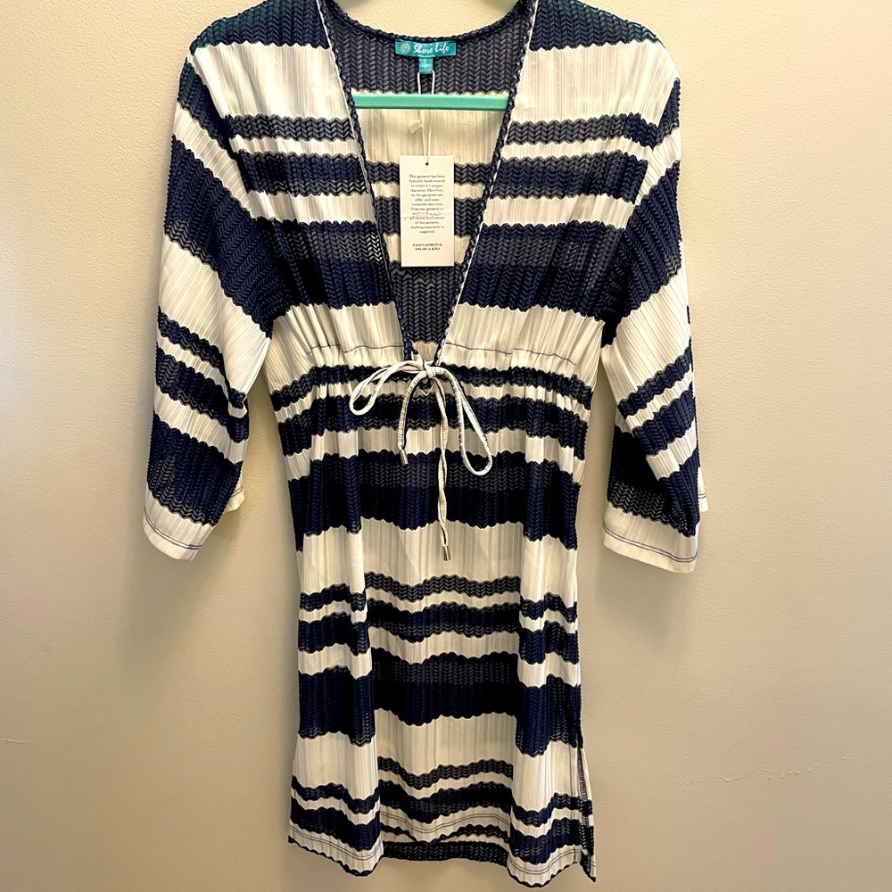 Blue and white striped beach cover-up